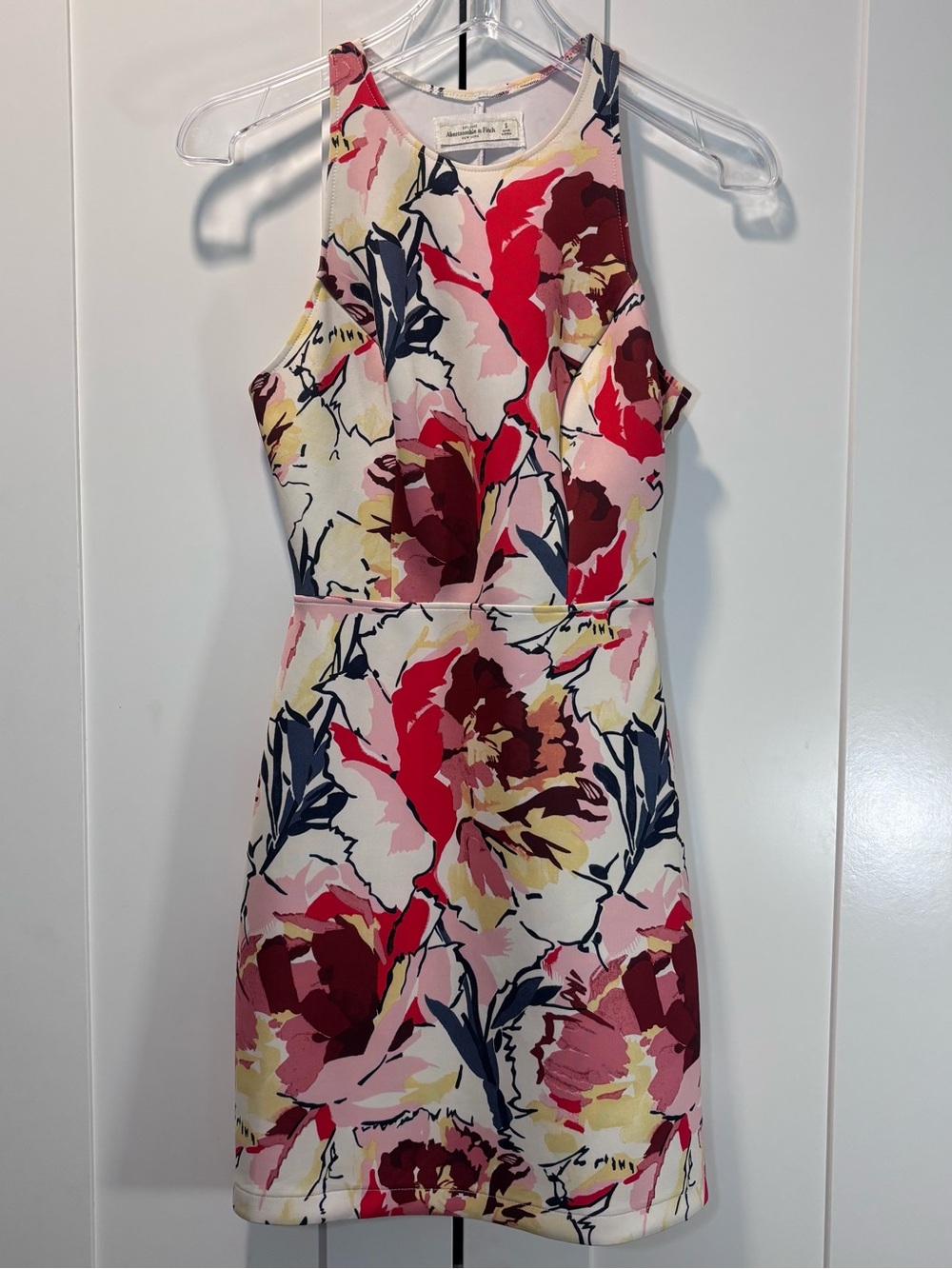 Abercrombie & Fitch Floral Mini Dress Cutout Back Stretch white multicolor Small